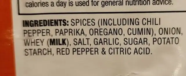 Taco seasoning mix, gluten-free ingredients label