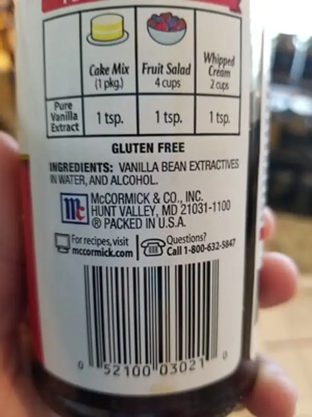 All natural pure vanilla extract ingredients label