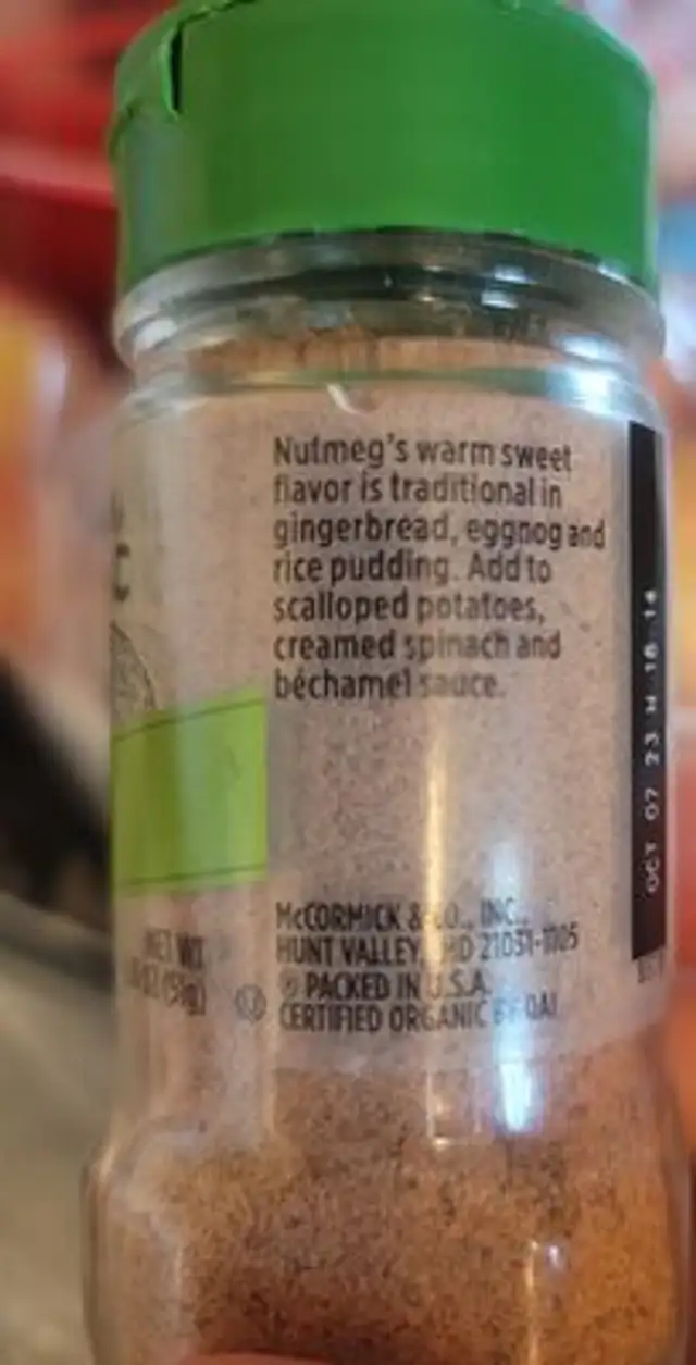 Organic Ground Nutmeg ingredients label