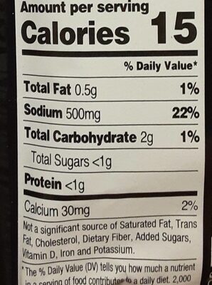 Black Garlic Parmesan nutrition facts table