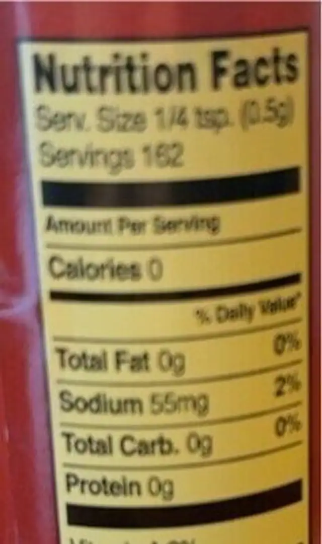 Chili powder nutrition facts table