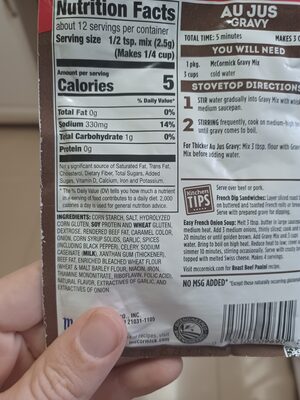 AU JUS GRAVY ingredients label