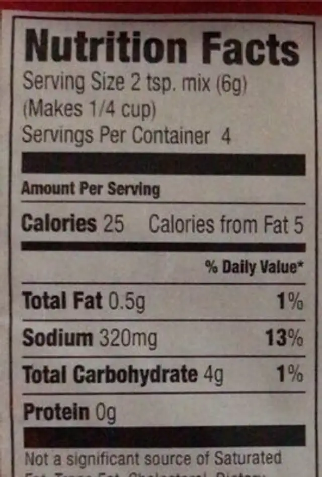 Onion gravy mix nutrition facts table