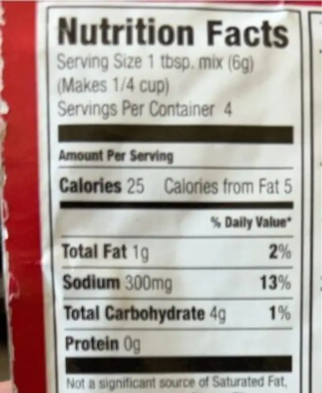 Homestyle gravy mix nutrition facts table