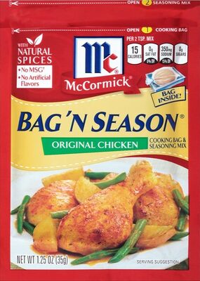 Bag’ N season original chicken cooking seasoning mix front packaging