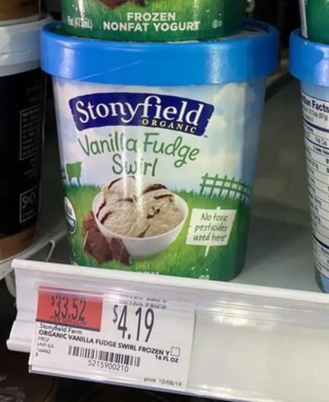 Stonyfield, frozen nonfat yogurt, vanilla fudge swirl