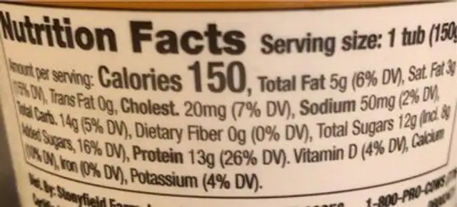 Greek 100% grassed vanilla bean nutrition facts table