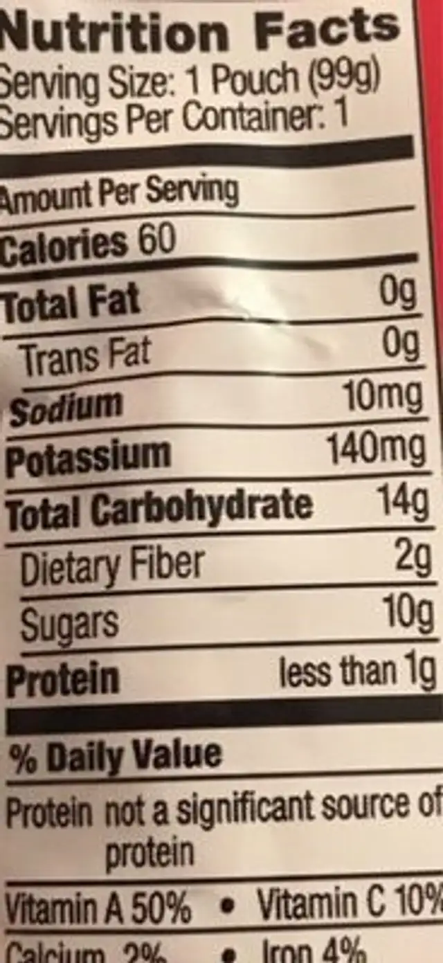 Pear, Mango & Squash Puree nutrition facts table