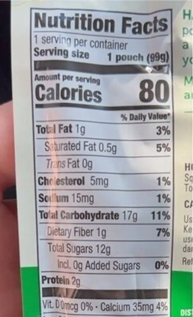 Harvest morning nutrition facts table