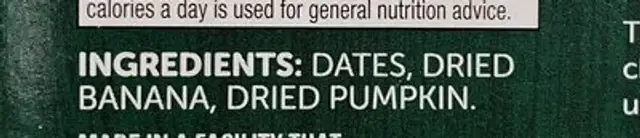 Beech nut banana & pumpkin fruit & veggie bars ingredients label