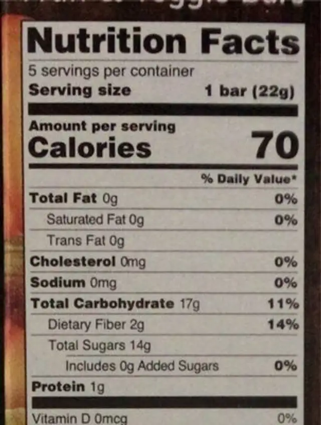 Beech nut banana & pumpkin fruit & veggie bars nutrition facts table
