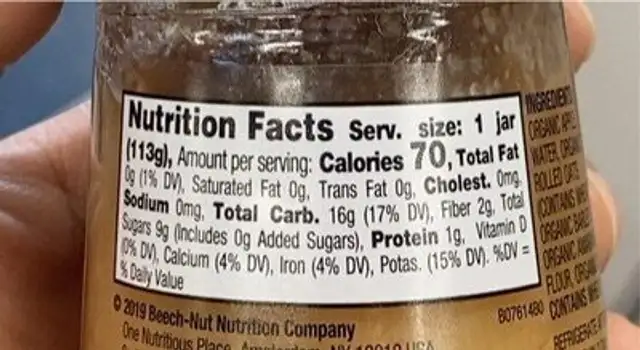 Apple cinnamon and granola nutrition facts table