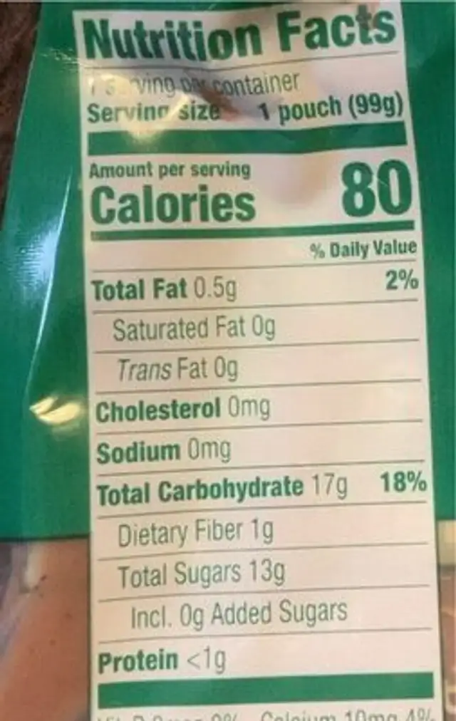 Banana, blueberries, & avocado nutrition facts table