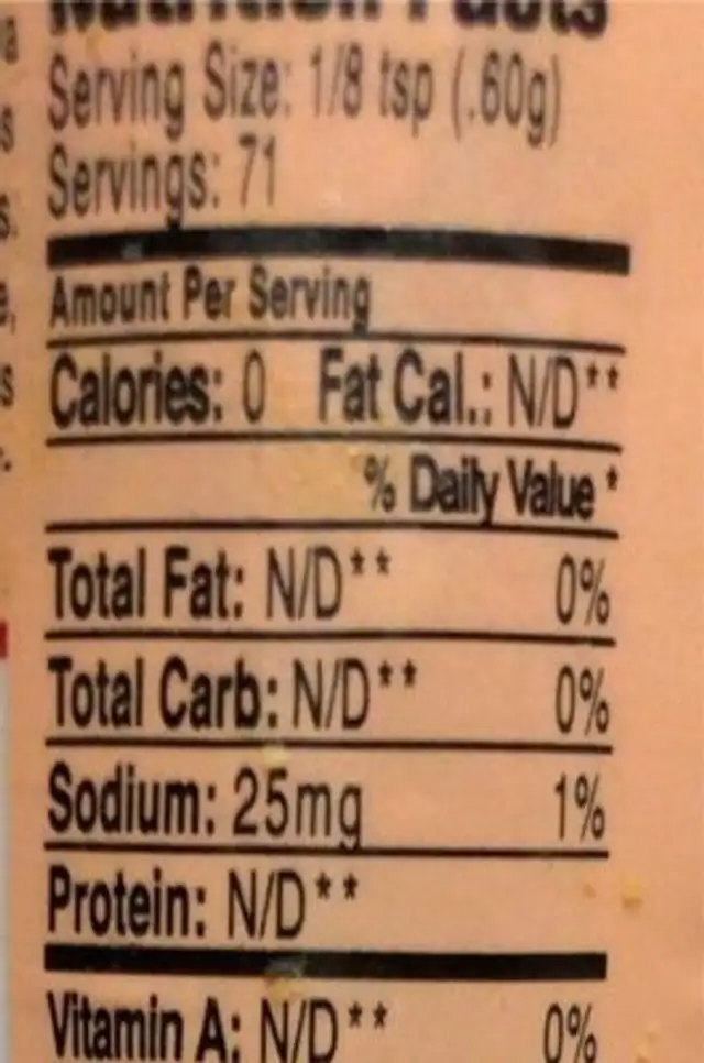 Shrimp & Seafood Seasoning nutrition facts table