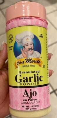 Chef merito, granulated garlic powder front packaging