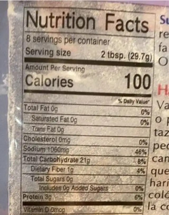 Fish Fry nutrition facts table