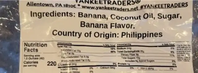 Yankee traders dried chips banana nutrition facts table