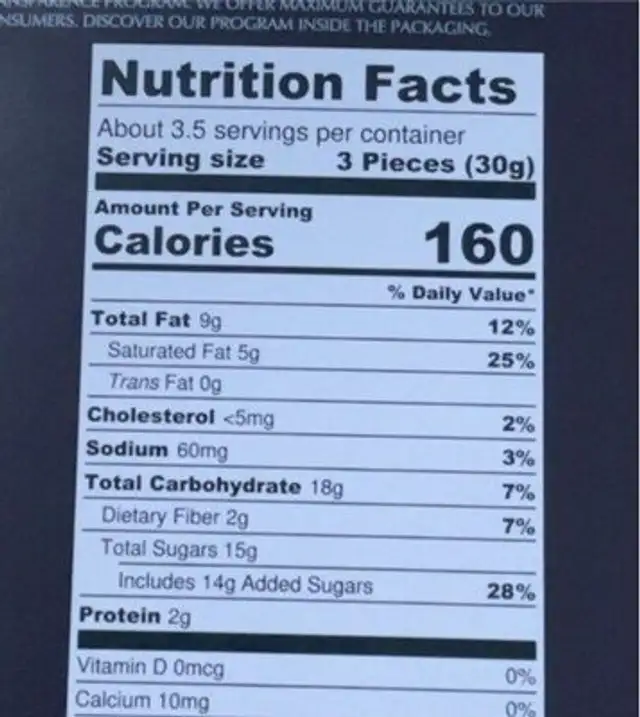 sea salt chocolate nutrition facts table