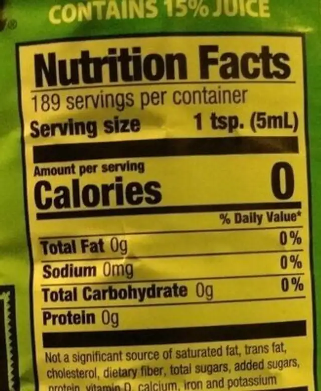 Lemon Blend from Concentrate nutrition facts table