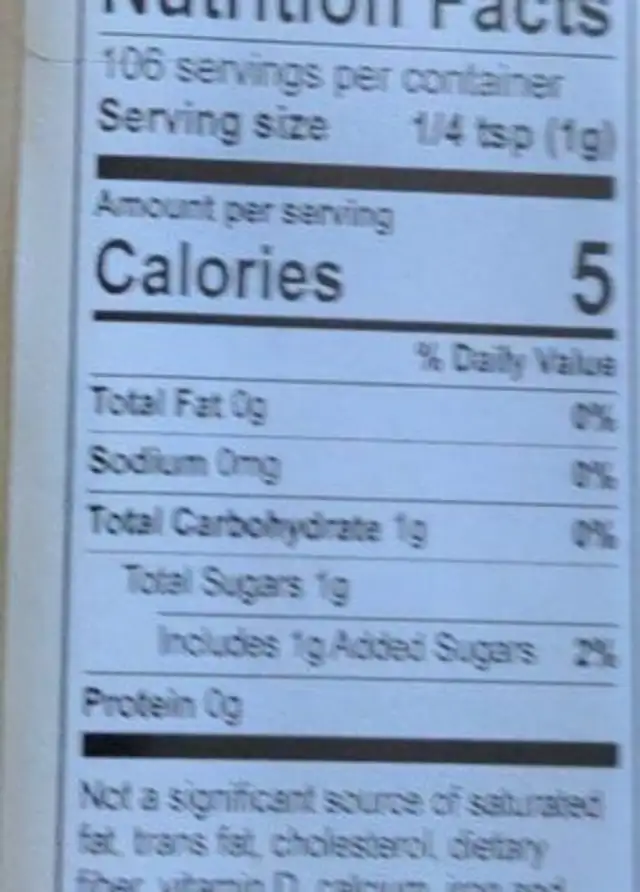 Cinnamon Sugar nutrition facts table