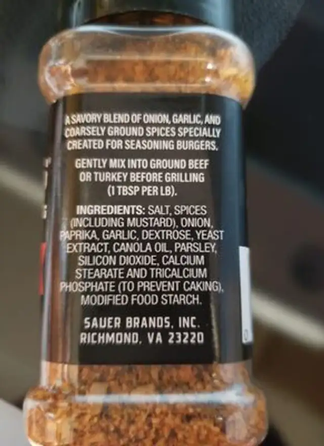 hamburger seasoning ingredients label