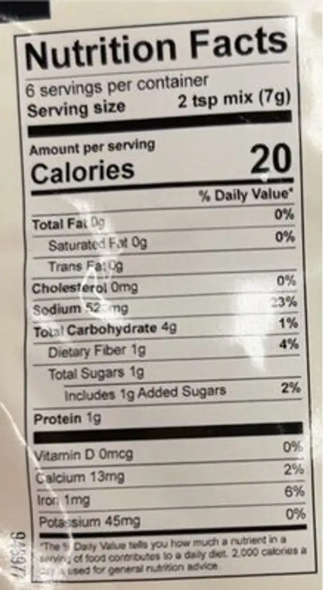 Mild taco seasoning packet nutrition facts table
