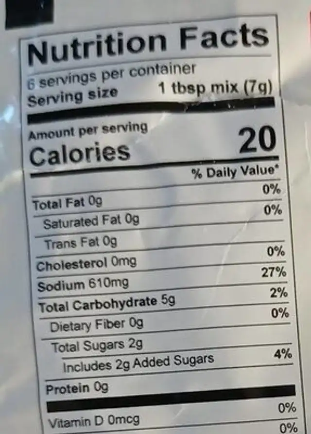 Spaghetti sauce mix nutrition facts table