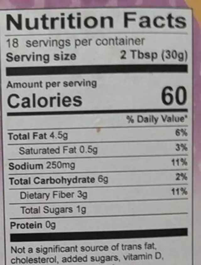 Sweet and Tart light dressing nutrition facts table
