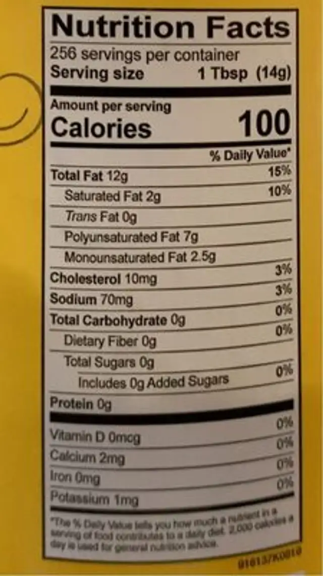 Duke’s Real Mayonnaise nutrition facts table