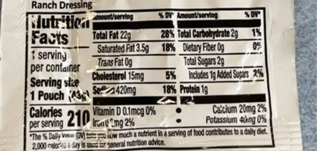 Duke’s Ranch Dressing nutrition facts table