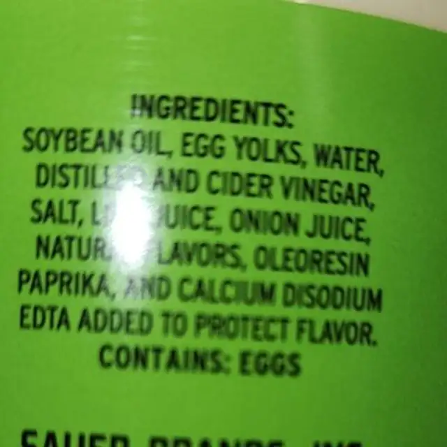 Sauer Brands, Inc ingredients label