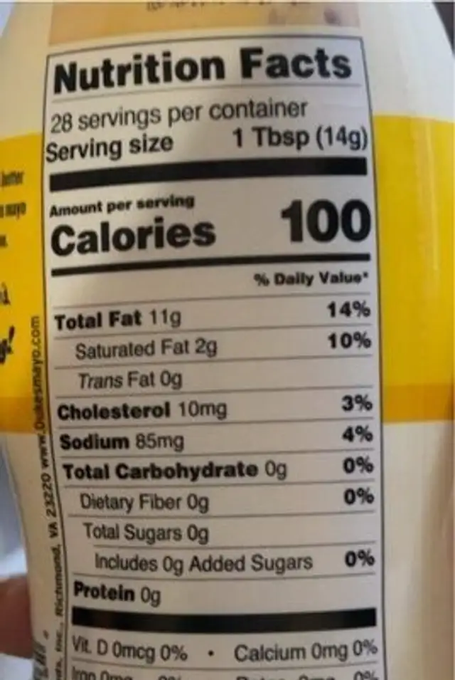 Dukes mayonnaise tomato and bacon nutrition facts table