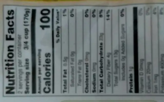 Banana Mania nutrition facts table