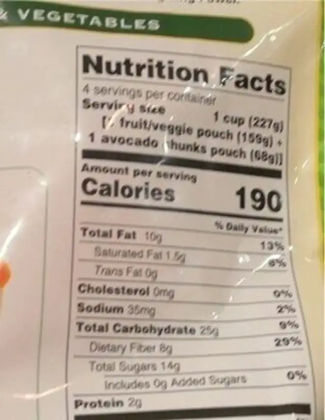 Healthy life nutrition facts table