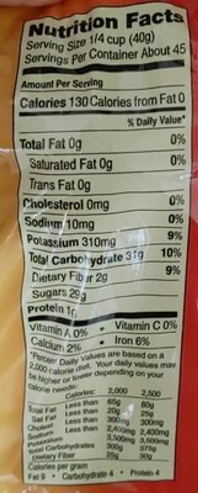 Raisins nutrition facts table