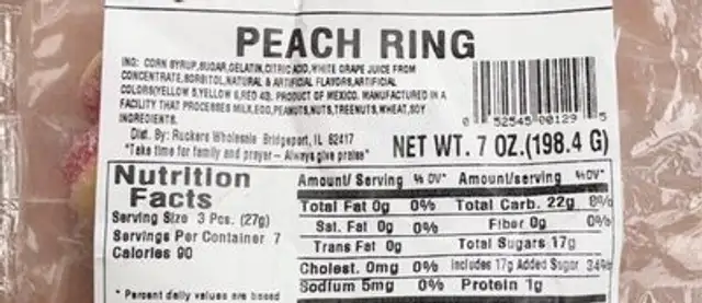 Peach rings nutrition facts table