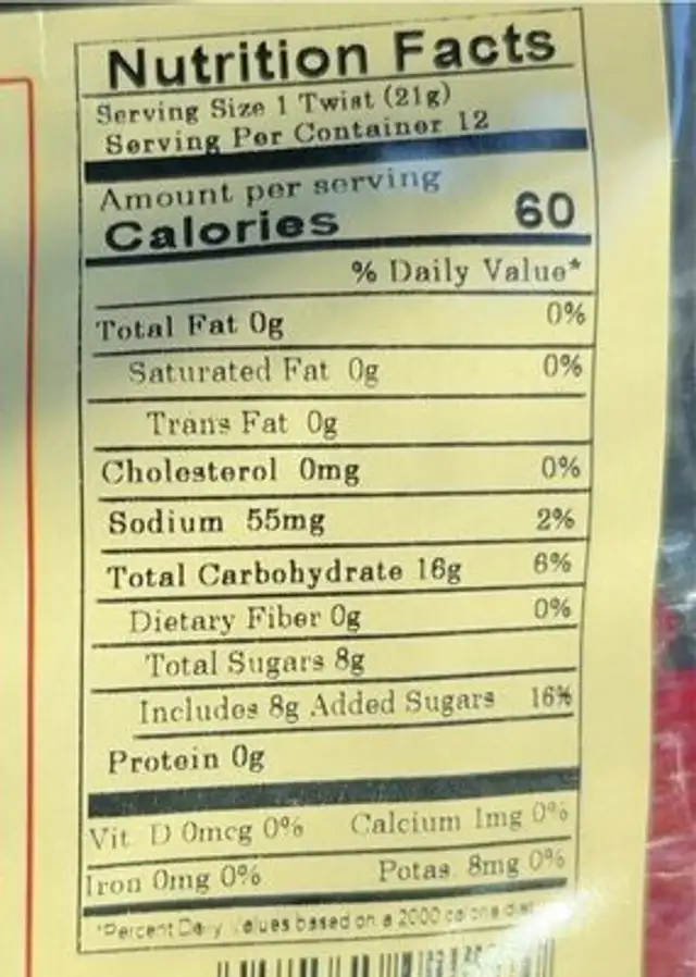 Classic red licorice nutrition facts table