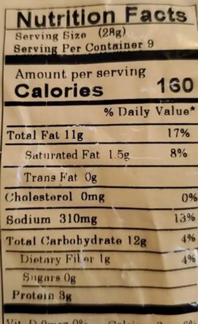 Sesame oat bran sticks nutrition facts table