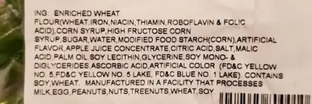 Kermit's Candy ingredients label