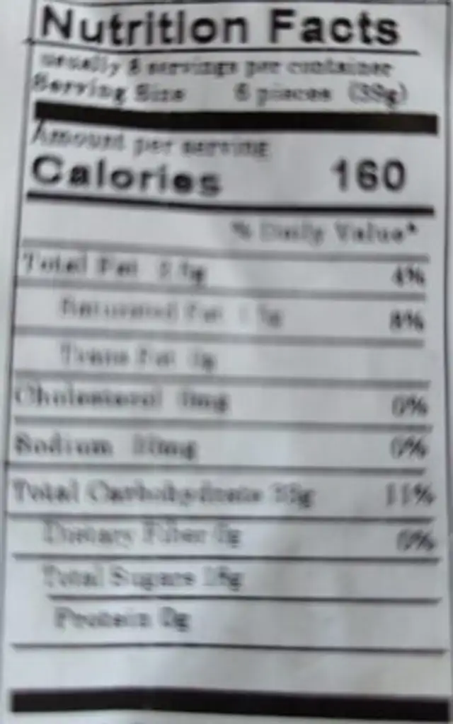 Banana salt water taffy nutrition facts table