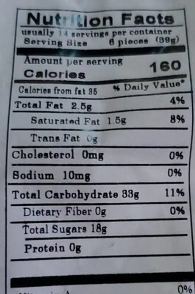 Banana salt water taffy nutrition facts table