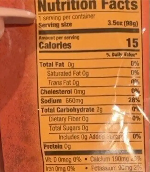 Pickle Bites nutrition facts table