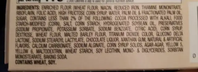 Boston Cream Snack Pie ingredients label