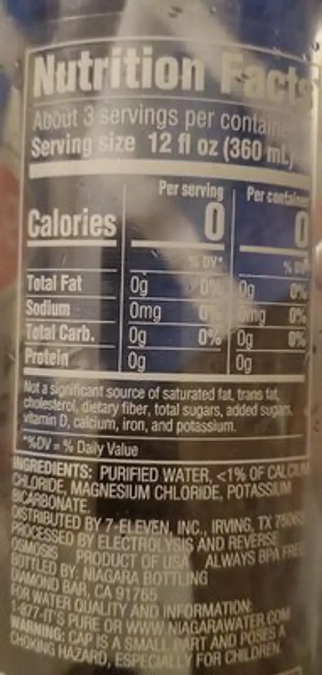 Alkaline water - 7 Select nutrition facts table