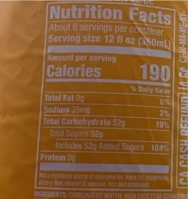 Orange flavored soda nutrition facts table