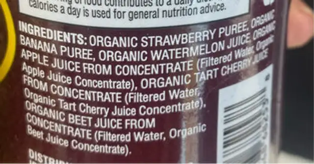 Cold Organic Pressed Juice ingredients label