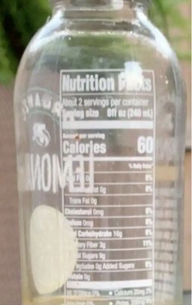 Organic Lemonade nutrition facts table