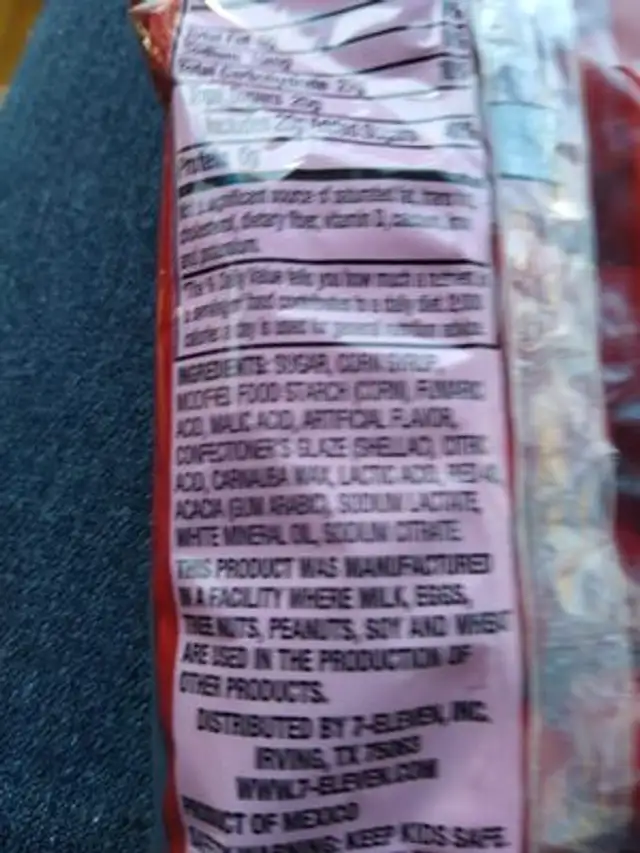 Cherry sours ingredients label