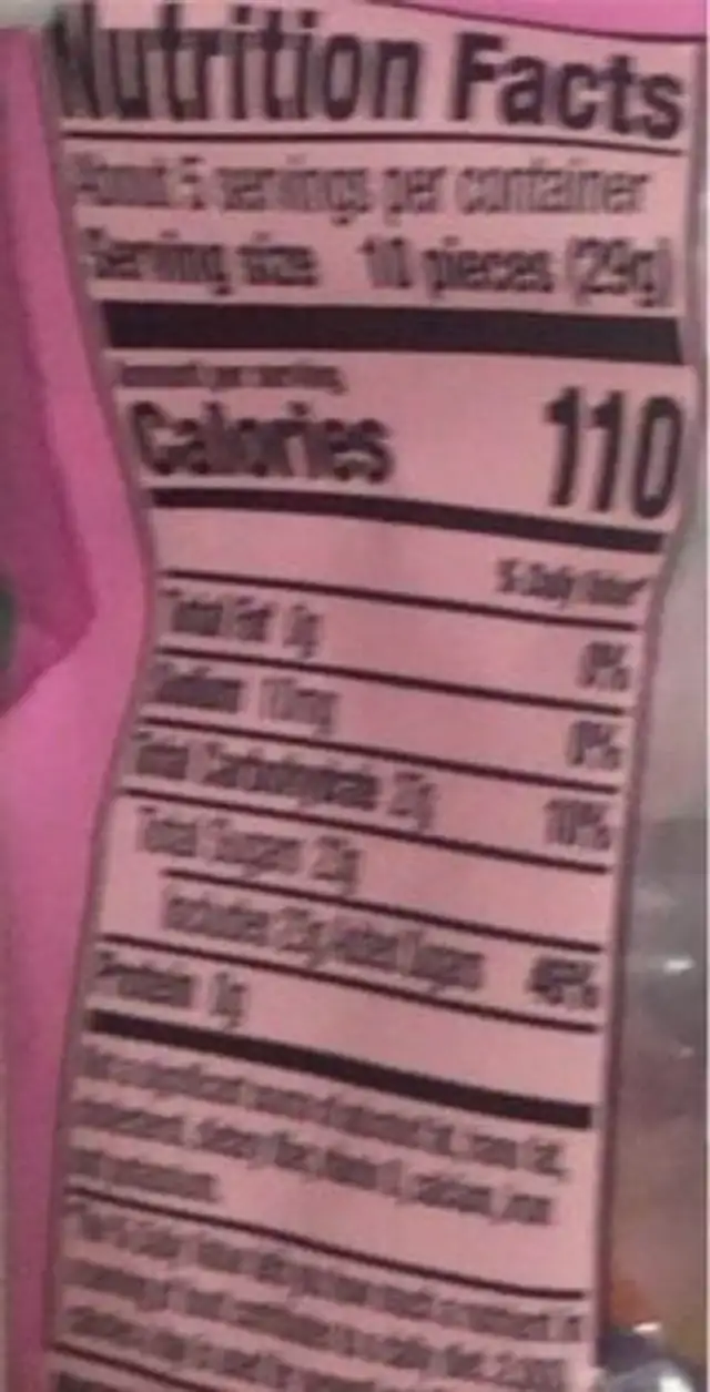 Jelly beans nutrition facts table