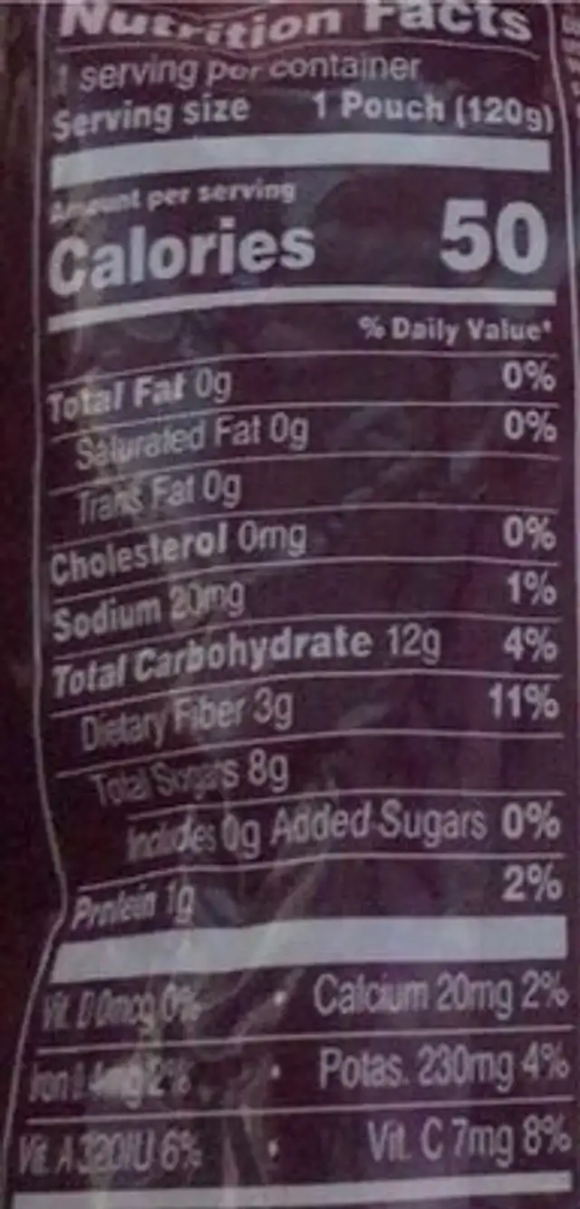 Go Smart! nutrition facts table